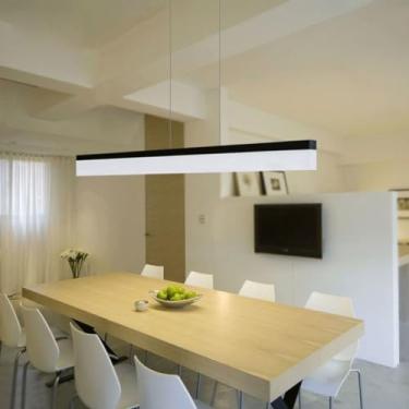Imagem de Lustre LED de escritório com intensidade regulável, design linear moderno, luminária pendente com controle remoto, ideal para mesa de jantar, escritório minimalista e ambiente industrial (pr