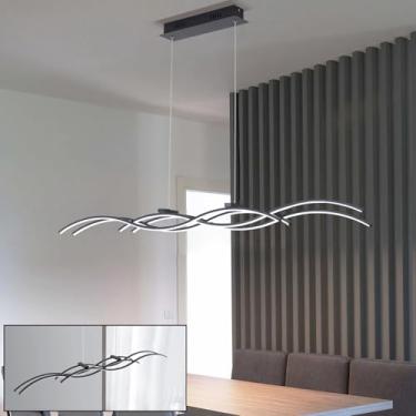 Imagem de Luminária pendente LED com intensidade ajustável, controle remoto e iluminação regulável. Ideal para sala de jantar, escritório, bar e outras cozinhas. Possui altura ajustável e comprimento