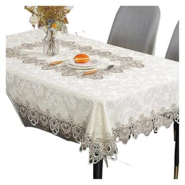 Imagem de Toalha de mesa de renda bordada branca floral retangular toalha de mesa impermeável para mesa de jantar, festa de casamento em casa (bege, 150 x 220 cm)