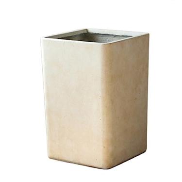 Imagem de KEG801302 Vaso de flores, retangular, grande, imitação de cimento, alto modelo, vaso de flores de piso, cor sólida, fundo simples com orifícios de drenagem (branco, grande)