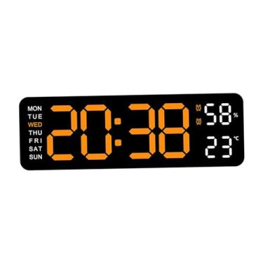 Imagem de Wswqop Relógio de Parede Digital, Relógio de Mesa, para Pendurar, com Data E Temperatura, Dia Da Semana, Relógio de Parede LED, Decoração de Parede, Relógio, laranja claro preto, Tamanho real