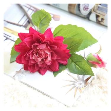 Imagem de Flores falsas simulação artificial de flores DIY buquê de flores de seda dália arranjo de flores casamento dália rosa casa festa decoração de mesa de casamento (rosa vermelha)