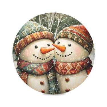 Imagem de STAYTOP Jogo americano redondo de boneco de neve de Natal, 6 peças, tapetes de mesa antiderrapantes fáceis de limpar para decoração de mesa de festa e churrasco