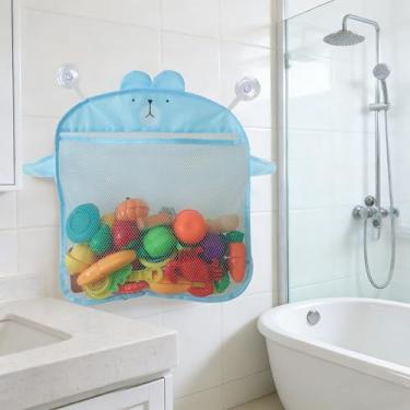 Imagem de Organizador de brinquedos de banho de malha animal com ventosas, armazenamento de brinquedos para banheira, organizador de banheiro ou chuveiro, sacos de rede multiuso facilitam o armazenamento de