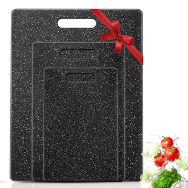 Imagem de Tábuas de corte YOEBRLLY para máquina lavar louça cozinha Conjunto 3 tábuas corte plástico com tábua corte imitação mármore,alça antiderrapante uso duplo tábua corte grossa para acampamento doméstico