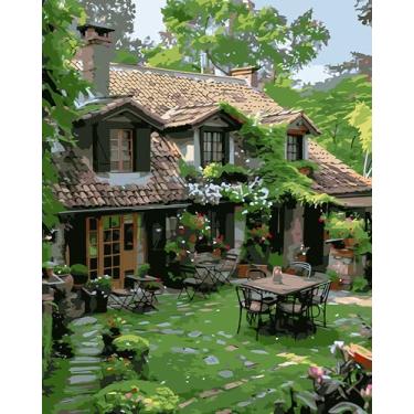 Imagem de JYXSJYYD Kit de pintura por números para adultos iniciantes, kits de pintura fácil de pintar por números de casa na floresta sem moldura, pintura a óleo acrílica faça você mesmo, kits de pintura por