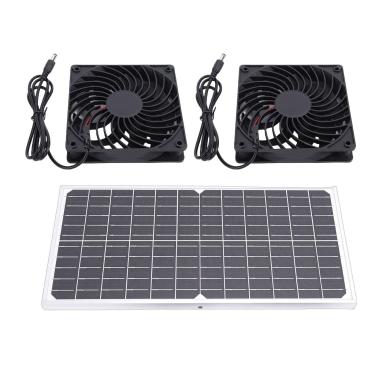 Imagem de POCREATION Kit de Ventilador Solar, Painel Solar Monocristalino 16W Com Duplo Exaustor e Rede de Proteção, para Casa de Animais, Galinheiro, Celeiro ou Sótão