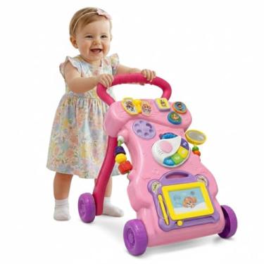Imagem de Andador Bebê Didático Educativo Patrulha Canina Infantil Centro de Atividades com Lousa Magnética Teclado Musical e Brinquedos Interativos Estimula os Primeiros Passos (Rosa Skye)
