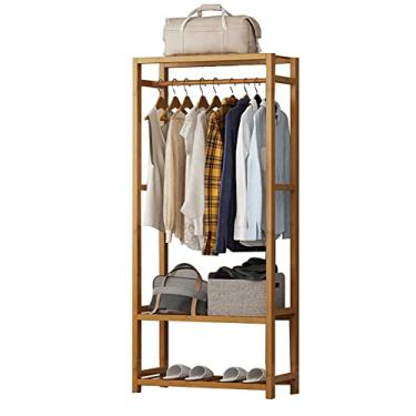 Imagem de Rack de roupas de madeira trilhos de roupas resistentes pequenos racks de roupas com prateleiras abertas guarda-roupa casacos suportes quartos armário suspenso independente (cor: madeira, tamanho: 60
