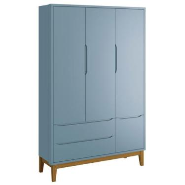 Imagem de Guarda-Roupa Retrô 3 Portas Classic New Azul Fosco com Madeira - Relle