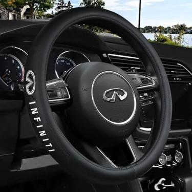 Imagem de Capa de volante de carro, capas de volante de couro de microfibra preta para forro antiderrapante Infiniti, universal de 36,8 a 38 cm.