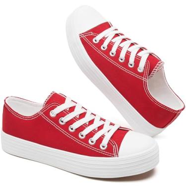 Imagem de BENPAO Tênis De Lona Branco Feminino, Calçado Casual Para Mulheres, Preto, Moderno, Confortável, Cano Baixo, Caminhada (Vermelho, Eua 7)