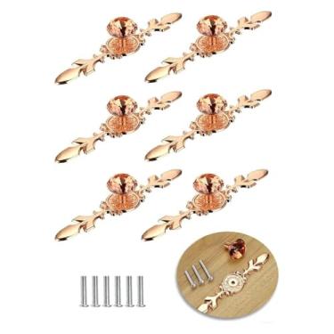 Imagem de JGHITROME Puxadores de gaveta de cristal de strass, puxador de porta estilo europeu 6 peças com placa, puxadores de gaveta de liga de zinco para armário de cozinha, penteadeira, armário de banheiro