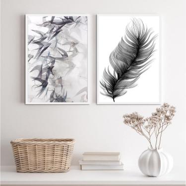 Imagem de Kit 2 Quadros Pena e Andorinhas 24x18cm - Branco