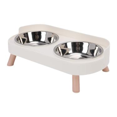 Imagem de Luocute Tigela para Gatos de Aço Inoxidável, Prato Duplo Elevado para Comida e água para Animais de Estimação Com Design Anti-derramamento para Gatos e Cães Pequenos, Promove Postura (Branca)