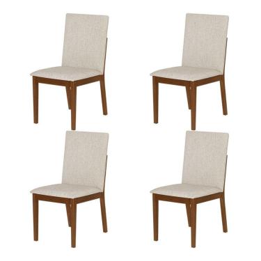 Imagem de Conjunto 4 Cadeiras De Jantar Sofia Design Clássico Jequitibá Nozes Linho Bege