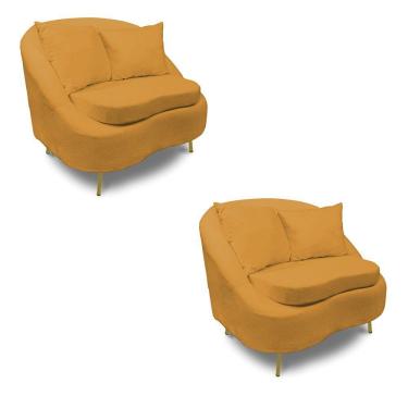 Imagem de Poltrona Decorativa Orgânica Pé Ferro Dou Kit 2 Zaya Bouclê Most C05 - D'rossi