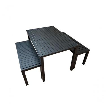 Imagem de Conjunto Mesa Ripada Com 2 Bancos Ripados Alumínio 1.40x0.80m Preto