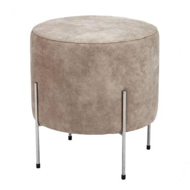 Imagem de Puff Estofado Bege Redondo 0,47mt Diâmetro Base Metal Eros