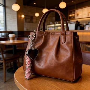 Imagem de Porta-chaves de batom espelhado, suporte de brilho labial de aço inoxidável com espelho transparente para organização de bolsa e bolsa (coração)