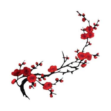 Imagem de Patch Bordado De Flor De Ameixa, Adesivo De Tecido Termocolante Para R