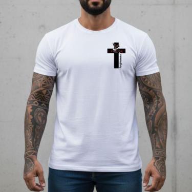 Imagem de Camisetas Masculinas Branca Slim Fit Forgiveness Estampa Peito Moda St
