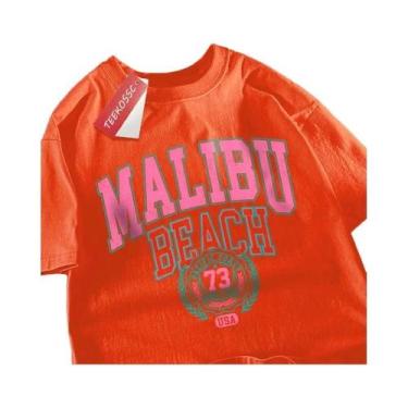 Imagem de Camiseta Unissex Oversize De Algodão Com Gola Redonda, Estampa Simples