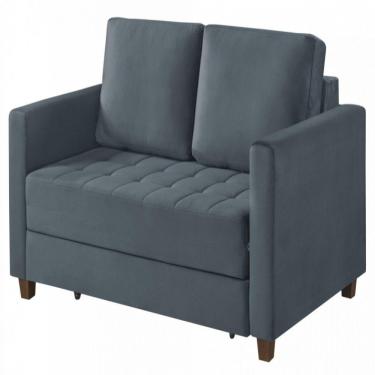 Imagem de Sofá Cama Marcelle 2 Lugares 150 Casal Veludo Paris Pés De Madeira Talento Móveis Grafite Castanho