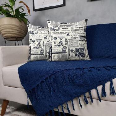 Imagem de Kit Manta Para Sofá Azul + 2 Capas De Almofada Com Zíper Cor:02 - Gené