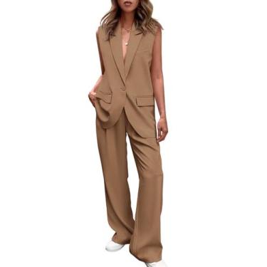 Imagem de Conjunto PRETTYGARDEN Colete Sem Mangas Calça Pantalona Caqui G