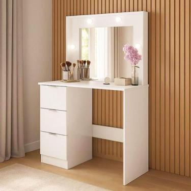 Imagem de Penteadeira Camarim com Espelho 3 Gavetas Los Angeles Branco - Móveis 