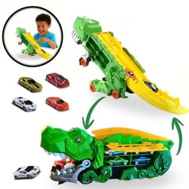 Imagem de Brinquedo Caminhão Dinossauro T Rex com Pista Infantil e Carrinhos 2 e