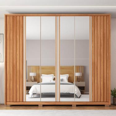 Imagem de Guarda-roupa Casal Suburban Ripado com Espelho 6 Portas 4 Gavetas e Pés Espresso Móveis Freijó/Off White