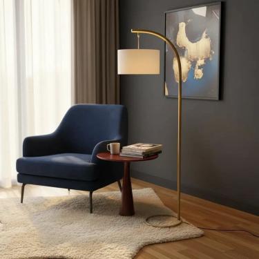 Imagem de Luminária de Chão Abajur de Piso Lauren Cúpula Cilíndrica Linho Moderno