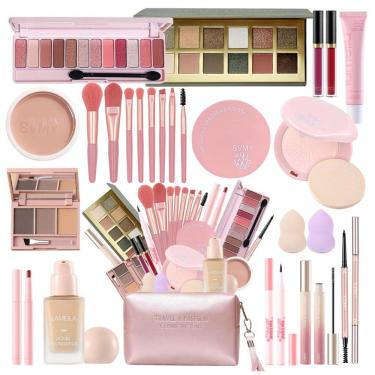 Imagem de Kit Maquiagem 25 Peças Fynqwor Completo Fundação Corretivo Sombras Brilho Labial Bolsa Portátil para Mulheres e Teens