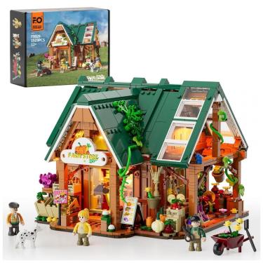 Imagem de Conjunto de Blocos de Montar FUNWHOLE Loja Fazenda LED, 1523 Peças, Portas Abertas e Teto Removível, Interativo