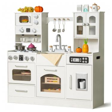 Imagem de Cozinha infantil de madeira com luzes, sons e dispenser de gelo, 12 acessórios