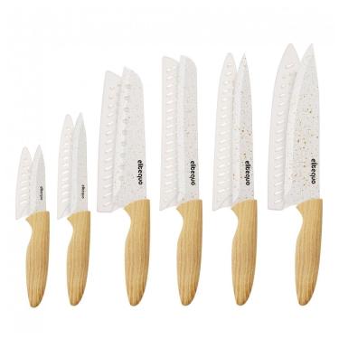 Imagem de Conjunto de Facas de Cozinha elitequo 6 Peças Aço Inoxidável com Bainhas Protetoras e Cabo Ergonômico