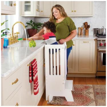 Imagem de Banqueta Torre de Aprendizagem Guidecraft Jr. Contemporary Kitchen Helper Step-Up Branca Madeira Bétula Altura Ajustável