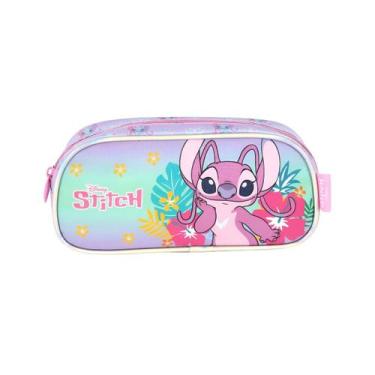 Imagem de Estojo Angel & Stitch Glitter Escolar Disney Meninas Juvenil - Luxcel,