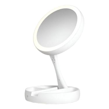 Imagem de Espelho De Maquiagem Com Led 10x Dobrável – Luz Natural, Usb E Compartimentos Organizadores