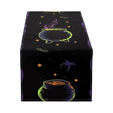 Imagem de Caminho De Mesa De Halloween Com Padrão De Morcegos E Crisol Mágico Pa