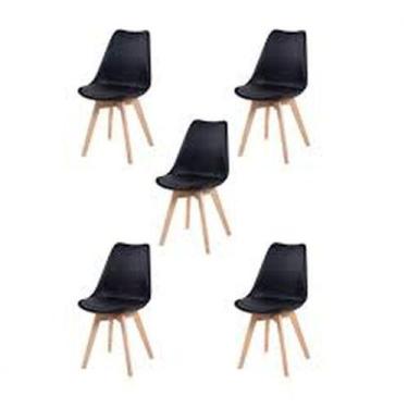 Imagem de Kit C5 Cadeira Leda Preta Charles Eames Wood Com Almofada - UNIVERSAL 
