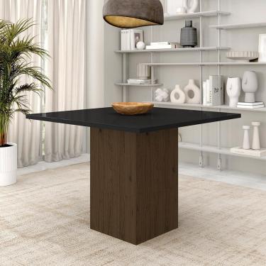 Imagem de Mesa De Jantar Rio Quadrada Tampo Com Vidro 1,10m Imbuia/preto - M.a