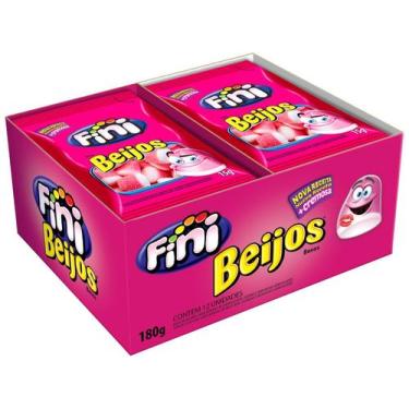 Imagem de Bala de Gelatina Fini Beijos de Morango e Nata - 15g Pacote 12 Unidade