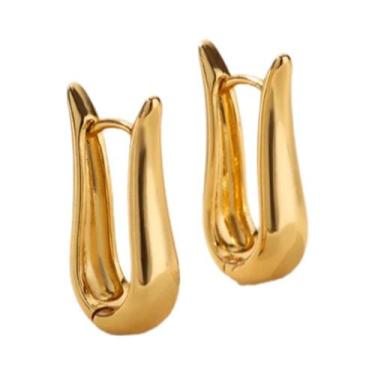 Imagem de Brincos De Argola Grossos Dourados Para Mulheres, Joias Minimalistas D