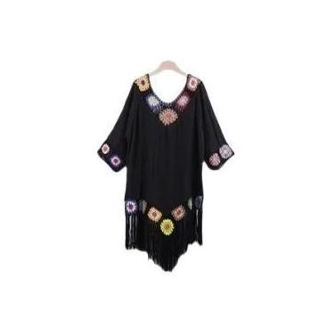 Imagem de Saída De Praia Branca De Crochê Com Franjas Para Mulheres, Vestido Tún