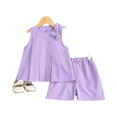 Imagem de Conjunto De Verão Para Meninas Em Rosa Doce, Colete Sem Mangas Com Laç