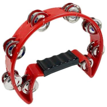 Imagem de Pandeiro Meia Lua Pandeirola Colorido com 16 Pares de Platinelas em Inox Som Agudo Vermelho OEM