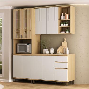 Imagem de Cozinha Compacta 100% Mdf 3 Pçs Aura Luciane Móveis Carvalho-cinza Cristal